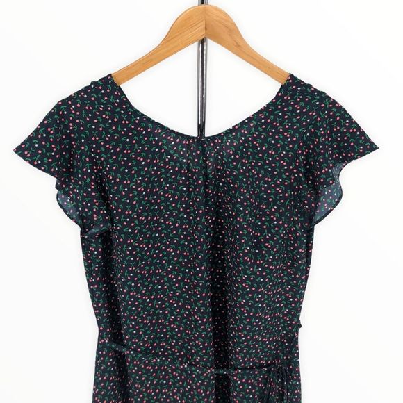 Boden Cynthia Dress Navy Cherry Picking Ruffle Trim Belted Dress size 4 - Picture 4 of 16